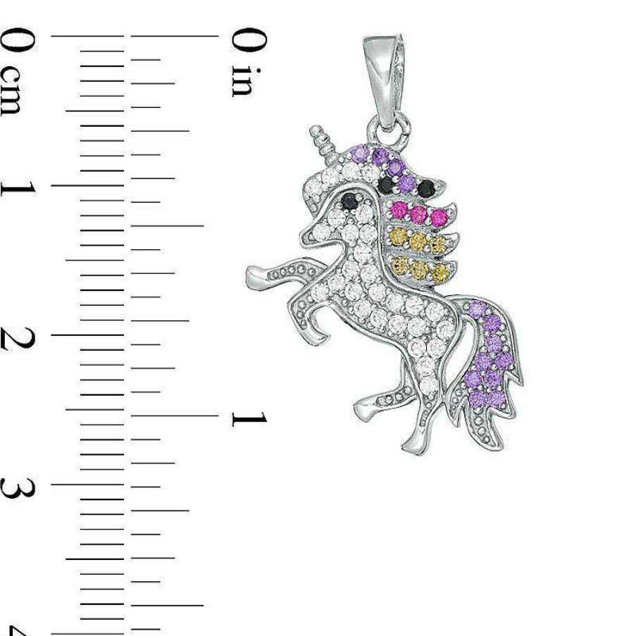 Banter Multi-Color Cubic Zirconia Prancing Unicorn Necklace Charm In Solid Sterling Silver Charms