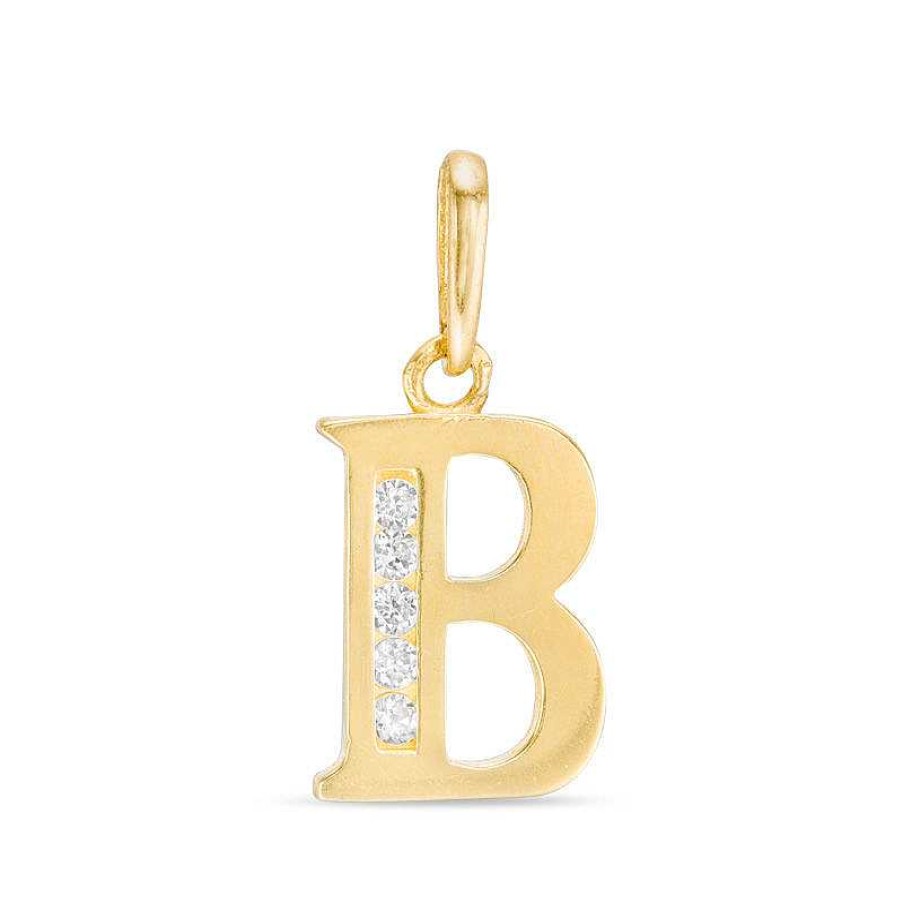 Banter Cubic Zirconia "B" Initial Necklace Charm In 10K Solid Gold Charms