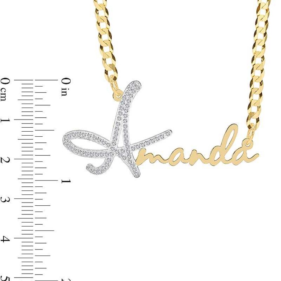 Banter Cubic Zirconia Personalized Name Script Curb Chain Necklace In Sterling Silver With 14K Gold Plate - 18" Necklaces