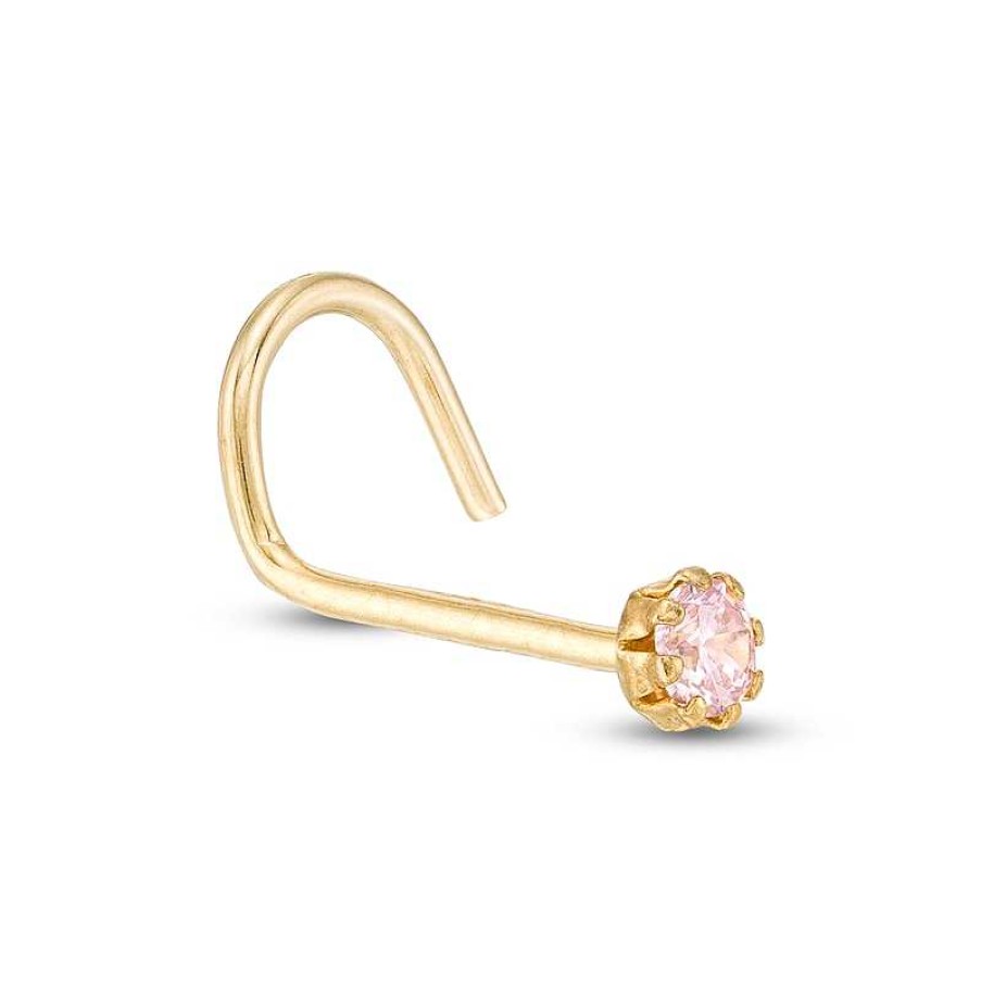 Banter 022 Gauge Pink Cubic Zirconia Nose Stud In 10K Gold Nose