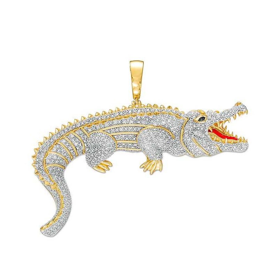 Banter 1/2 Ct. T.W. Diamond Alligator Necklace Charm In Sterling Silver With 14K Gold Plate Charms