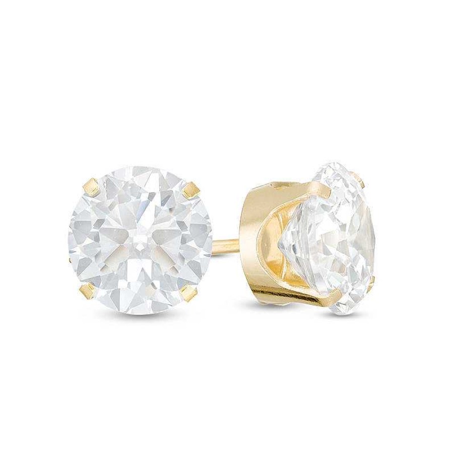 Banter 7Mm Cubic Zirconia Solitaire Stud Piercing Earrings In 14K Solid Gold Earrings