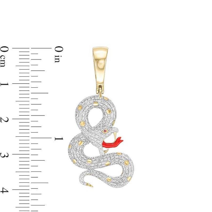 Banter 1/10 Ct. T.W. Diamond And Simulated Ruby With Red Enamel Snake Necklace Charm In Sterling Silver With 14K Gold Plate Charms