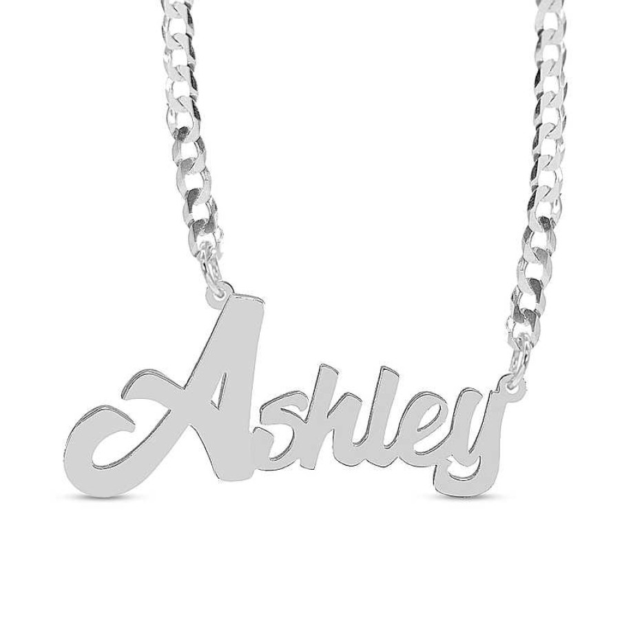 Banter Bold Script Name Personalized Chain Necklace In Solid Sterling Silver (1 Line) - 18" Necklaces