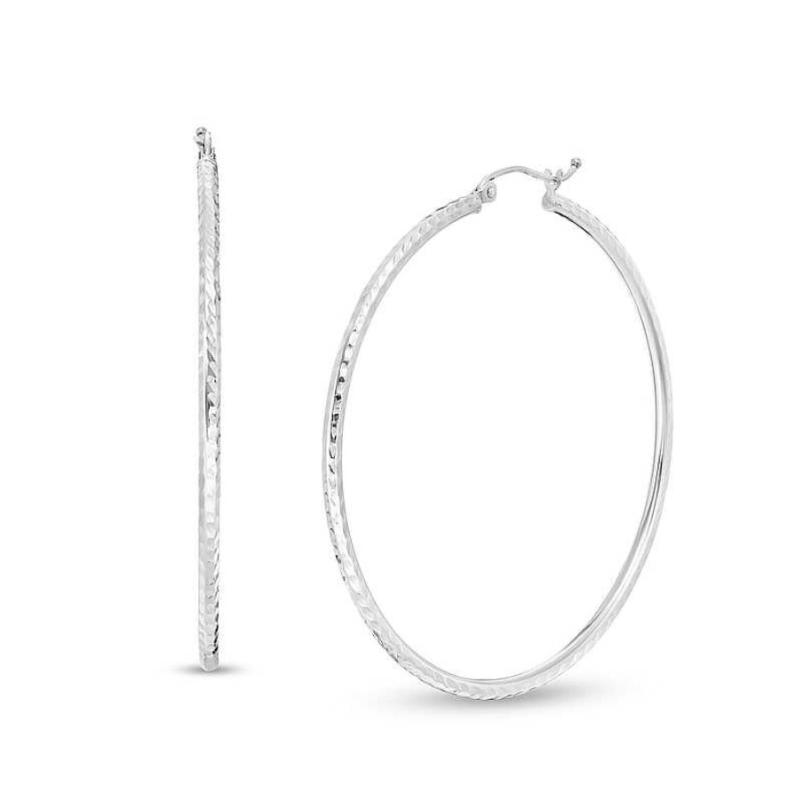 Banter 50Mm Diamond-Cut Hoop Earrings In 14K Tube Hollow White Gold Earrings