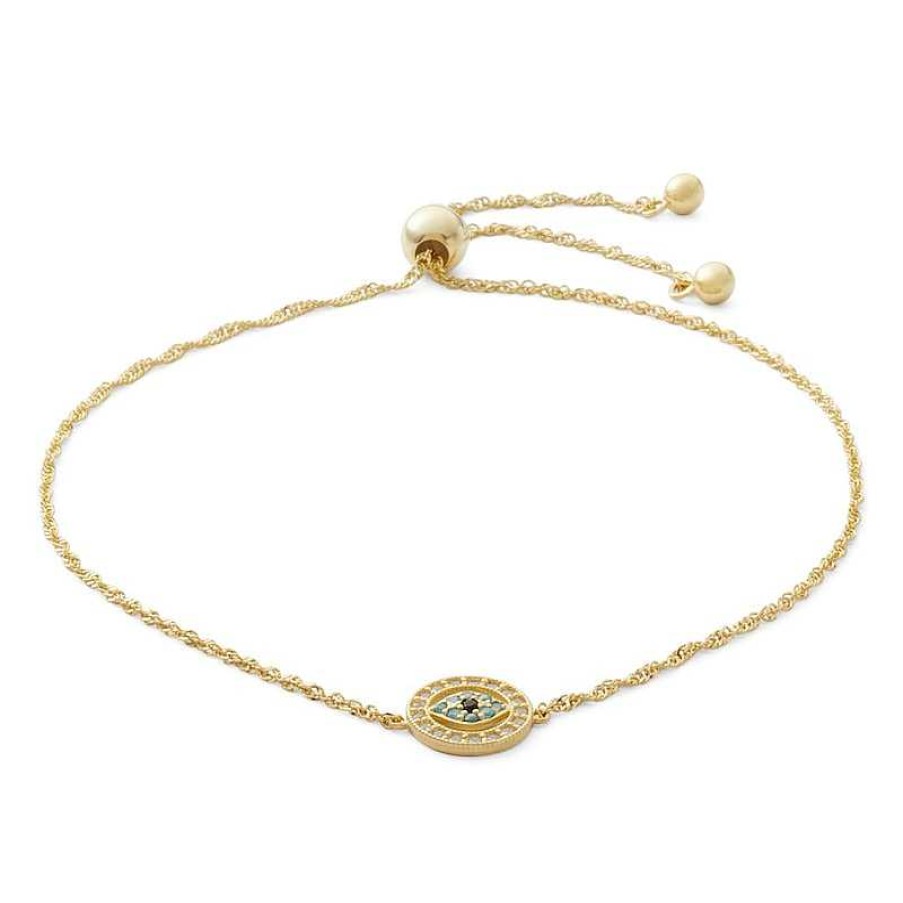 Banter Cubic Zirconia Evil Eye Bolo Bracelet In Sterling Silver 14K Gold Plate Bracelets