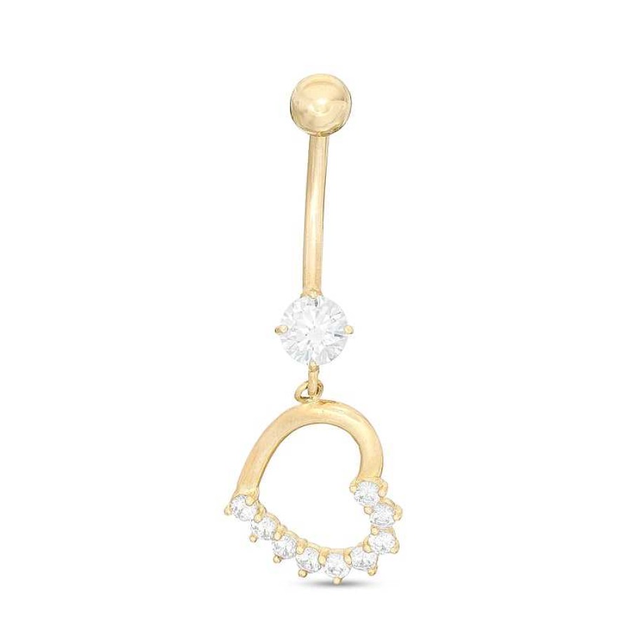 Banter 014 Gauge Cubic Zirconia Tilted Half Shadow Heart Belly Button Ring In 10K Gold Belly Button