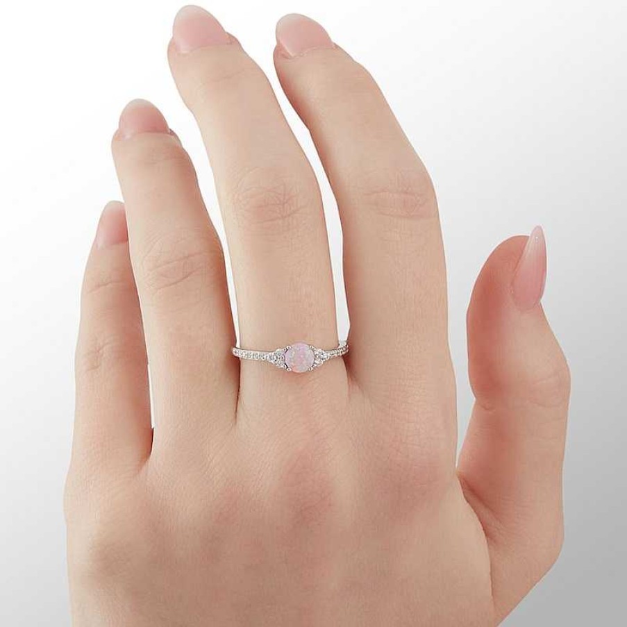 Banter 5Mm Simulated Pink Opal And Cubic Zirconia Tri-Sides Ring In Sterling Silver - Size 7 Rings