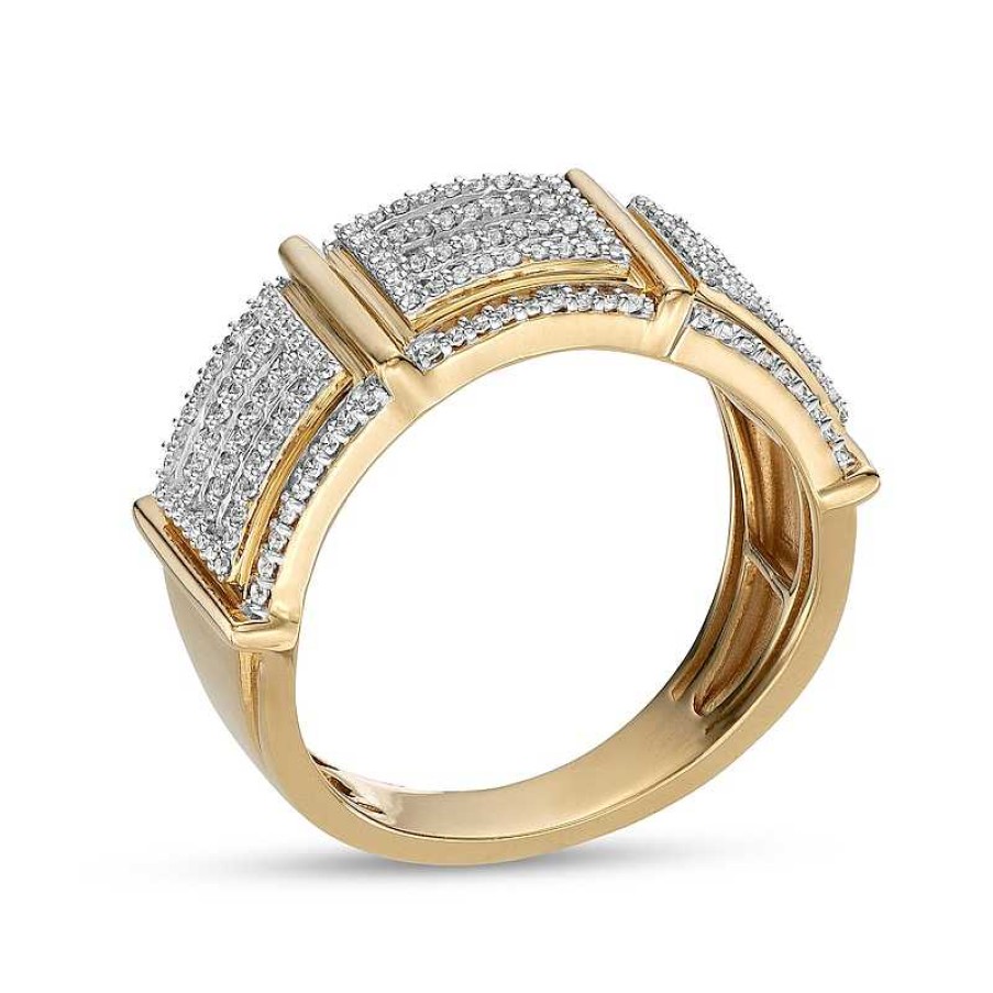 Banter 1 Ct. T.W. Baguette And Round Diamond Multi-Row Divided Stepped Edge Band In 10K Gold Rings