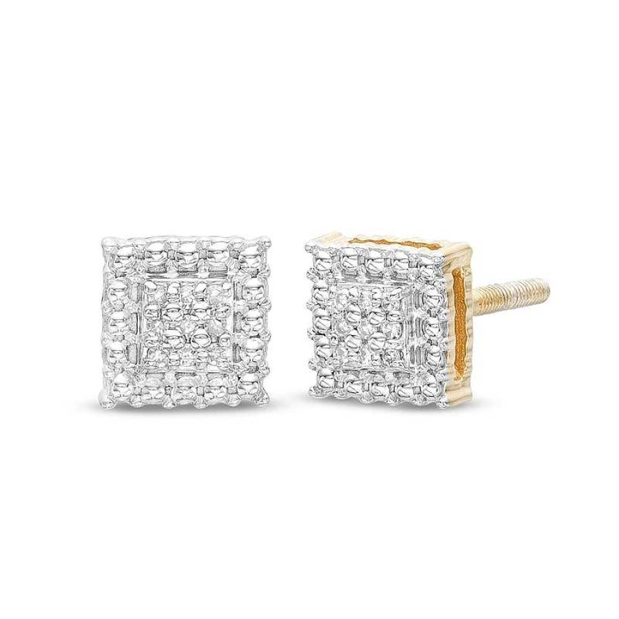 Banter Diamond Accent Square Stud Earrings In Sterling Silver With 14K Gold Plate Earrings