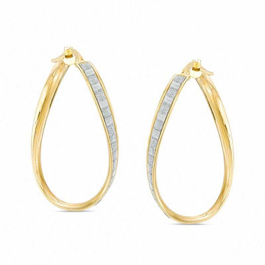 Banter Made In Italy Glitter Enamel Wavy Oval Hoop Earrings In 10K Gold Earrings