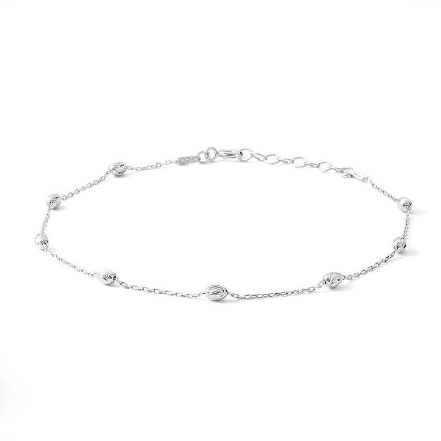 Banter Solid Sterling Silver Diamond-Cut Bead Station Anklet Made In Italy Ankle