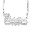 Banter Script Name With Crown And Heart Curb Chain Necklace In Solid Sterling Silver (1 Line) - 18" Necklaces