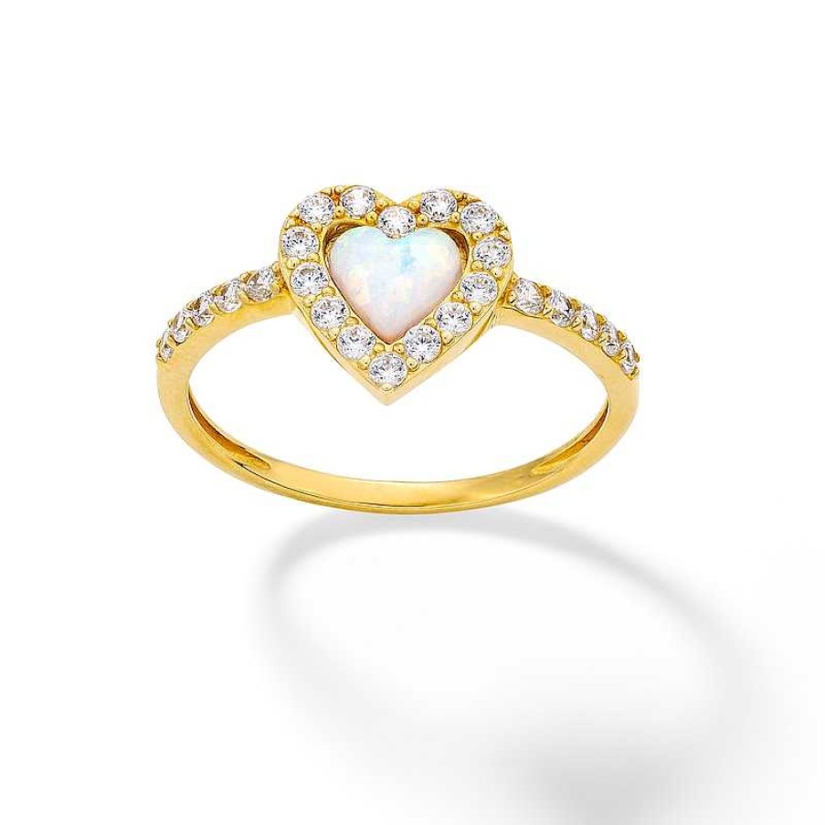 Banter 10K Solid Gold Simulated Opal And Cz Heart Ring - Size 7 Rings