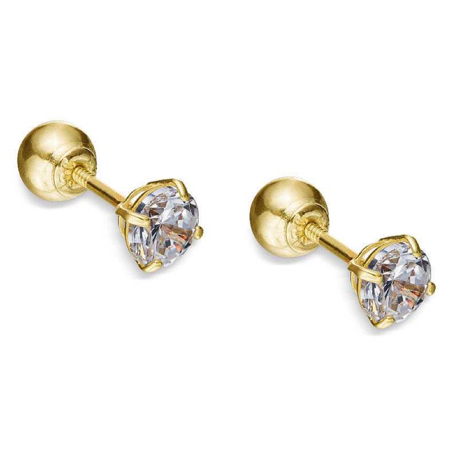 Banter Child'S Reversible 4Mm Cubic Zirconia Solitaire And 14K Gold Ball Stud Earrings Earrings