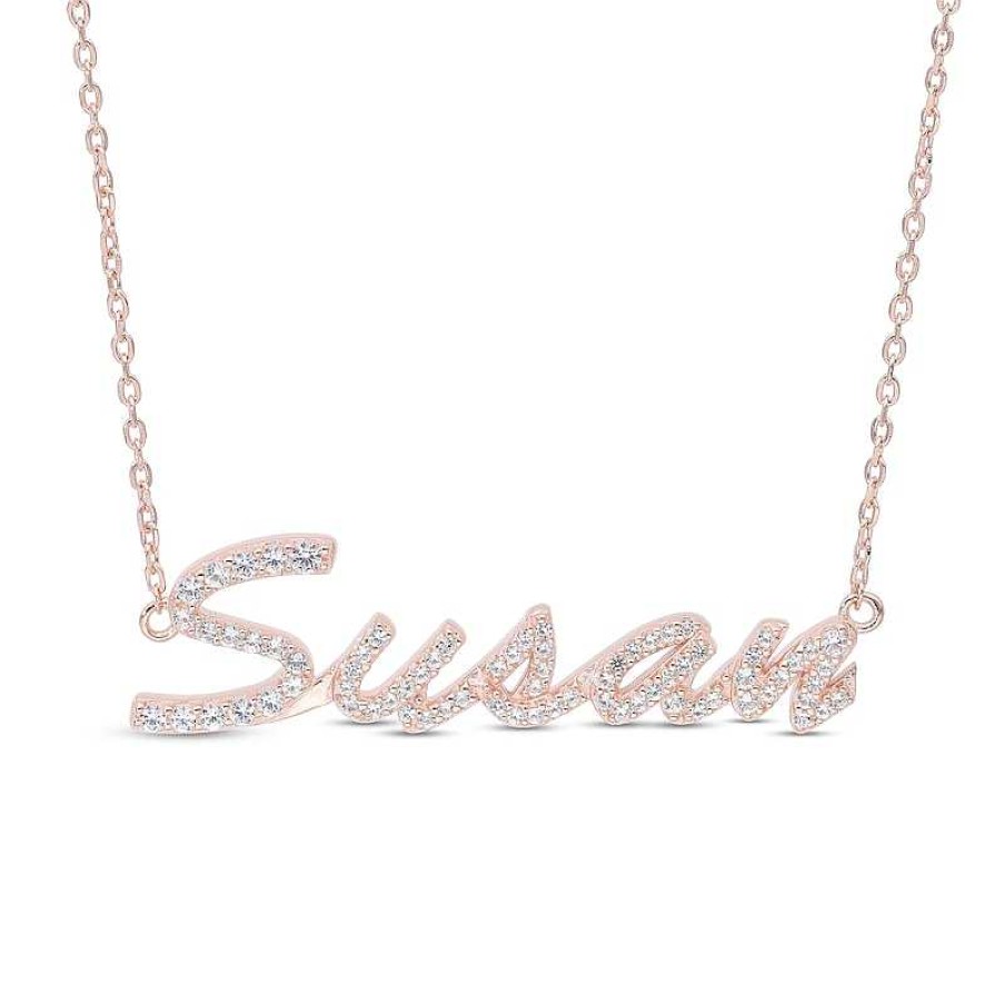 Banter Simulated Sapphire Personalized Name Cable Chain Necklace In Sterling Silver With 14K Rose Gold Plate - 18" Necklaces