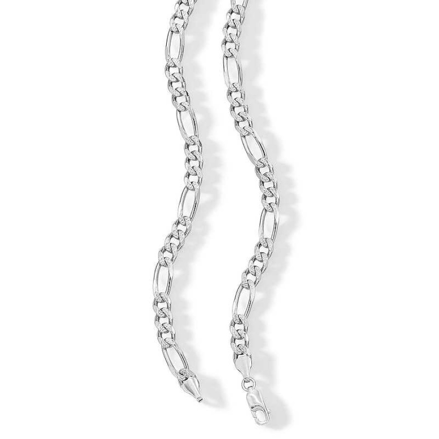 Banter Made In Italy 180 Gauge Pav Figaro Chain Necklace In Solid Sterling Silver - 24" Necklaces