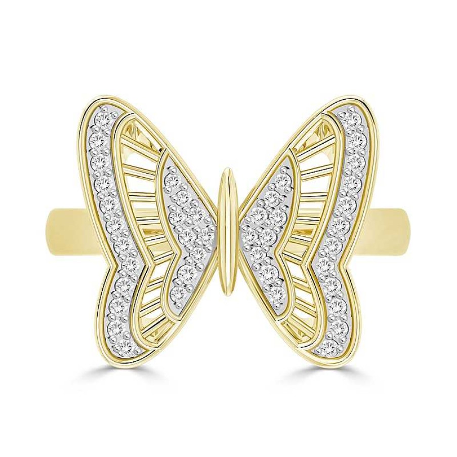 Banter 1/10 Ct. T.W. Diamond Butterfly Ring In Sterling Silver With 14K Gold Plate Rings