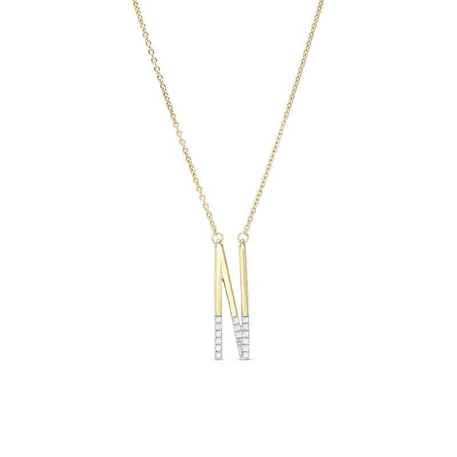 Banter 1/20 Ct. T.W. Diamond "N" Initial Necklace In Sterling Silver With 14K Gold Plate - 18" Necklaces