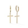 Banter 10K Solid Gold Casting Cross Dangle Huggie Hoops Earrings