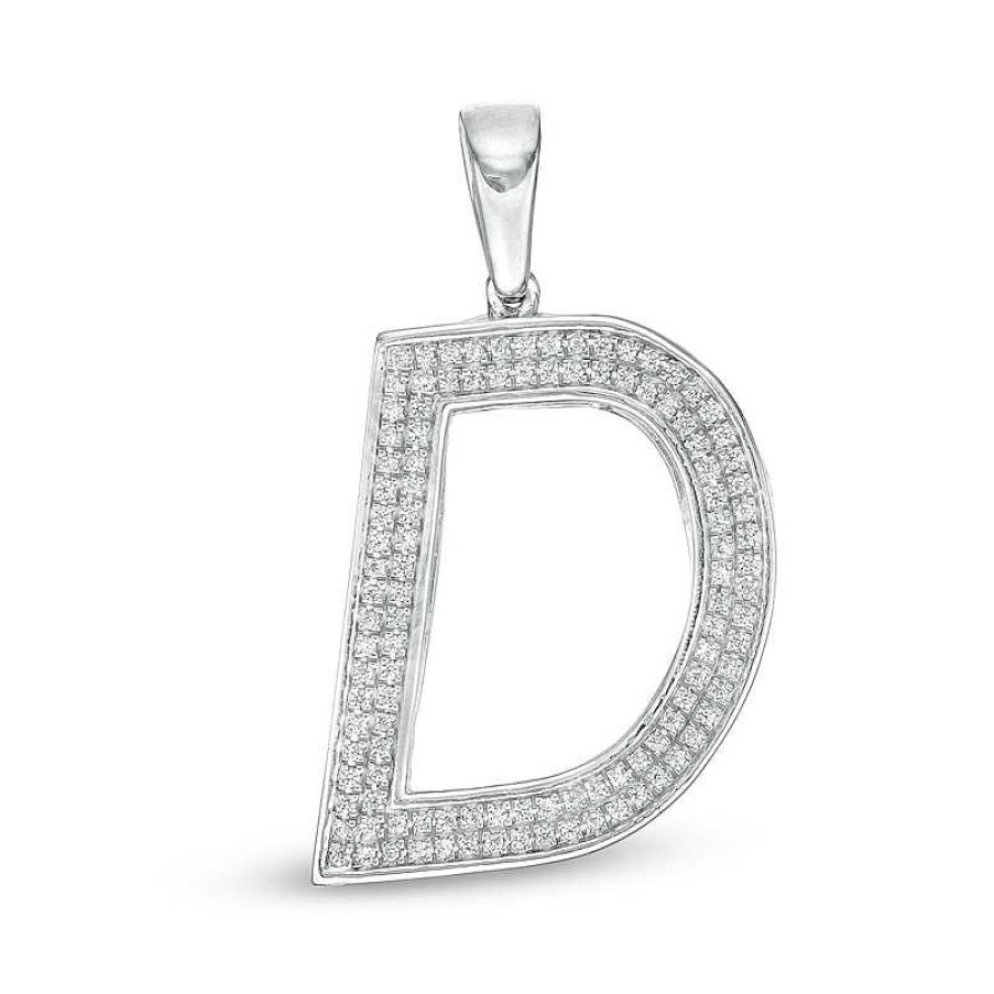 Banter Cubic Zirconia Pav "D" Block Initial Necklace Charm In Solid Sterling Silver Charms