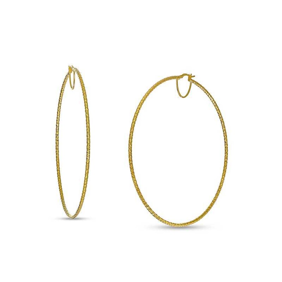 Banter Made In Italy 80 X 2Mm Diamond-Cut Solid Tube Hoop Earrings In 10K Gold Bonded Sterling Silver Earrings