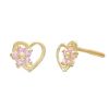 Banter Child'S Pink Cubic Zirconia Flower Heart Stud Earrings In 10K Gold Earrings