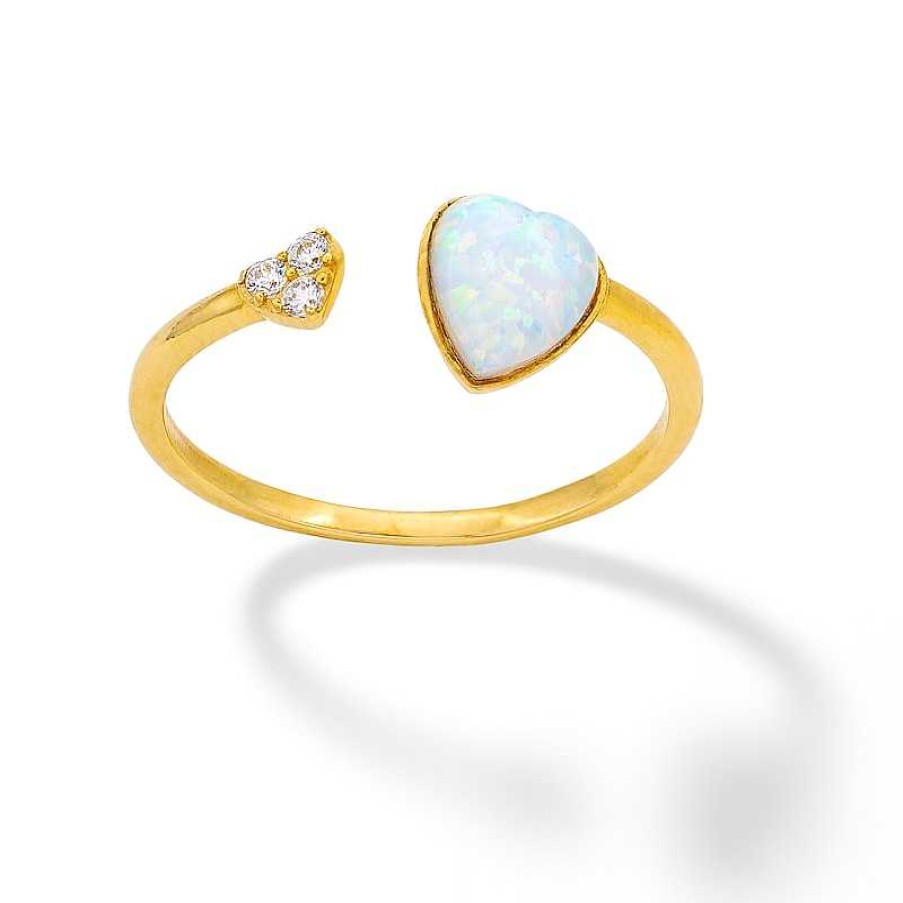 Banter 10K Solid Gold Simulated Opal And Cz Double Heart Open Ring - Size 7 Rings