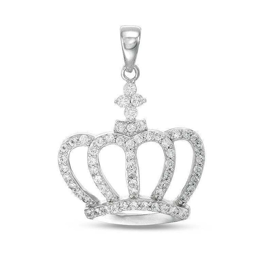 Banter Cubic Zirconia Open Crown Necklace Charm In Solid Sterling Silver Charms