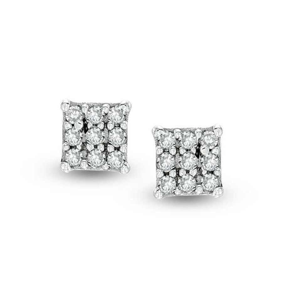 Banter Diamond Accent Square Cluster Stud Earrings In 10K White Gold - Xl Post Earrings