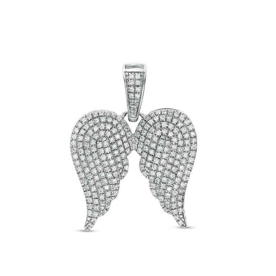 Banter Cubic Zirconia Angel Wings Solid Necklace Charm In Solid Sterling Silver Charms