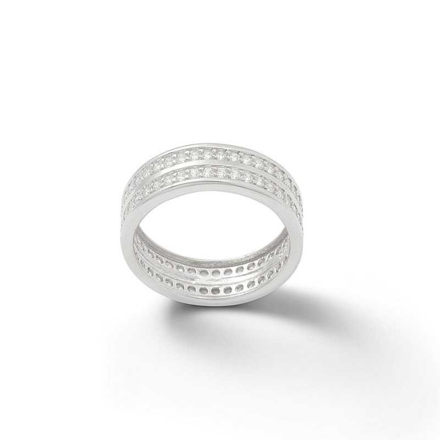 Banter Cubic Zirconia Double Row Channel Band In Sterling Silver Rings