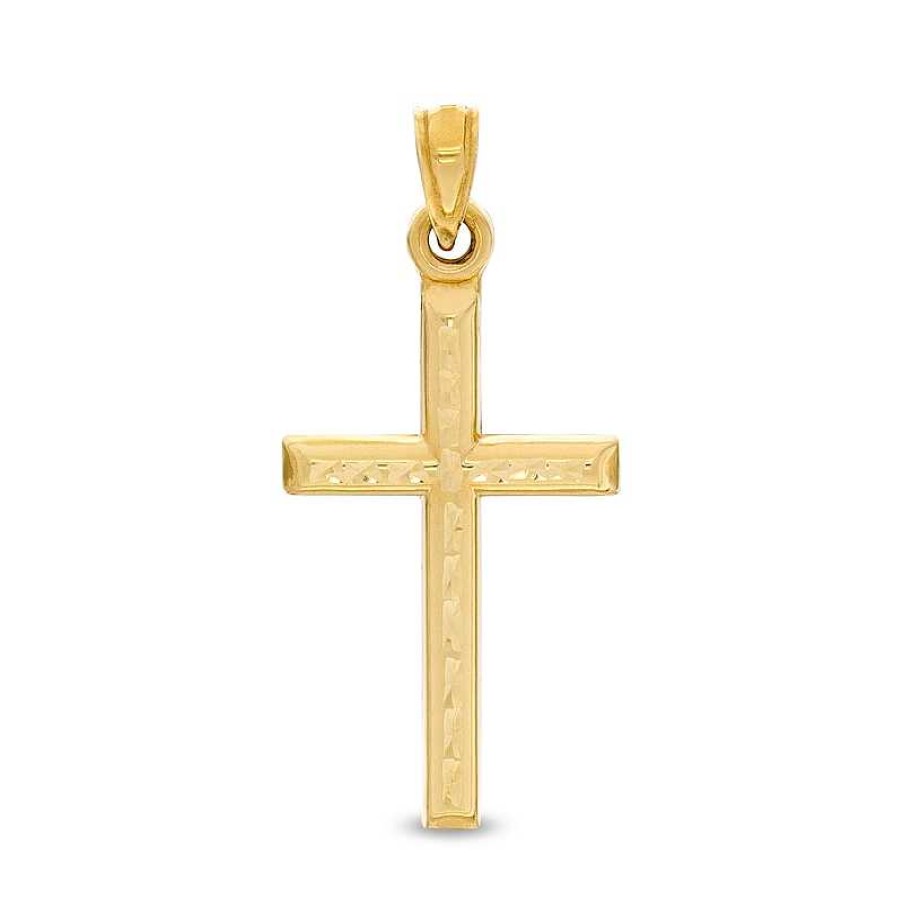 Banter Diamond-Cut Cross Necklace Charm In 10K Stamp Hollow Gold Charms