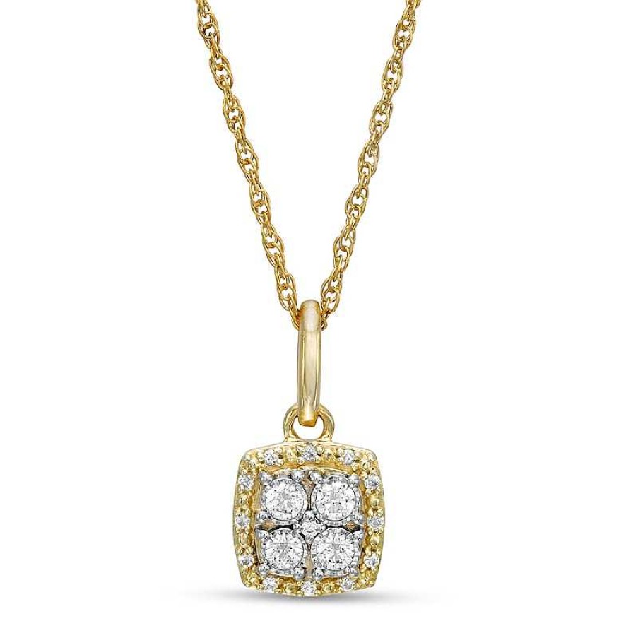 Banter 1/6 Ct. T.W. Quad Diamond Beaded Cushion Frame Drop Pendant In 10K Gold Necklaces