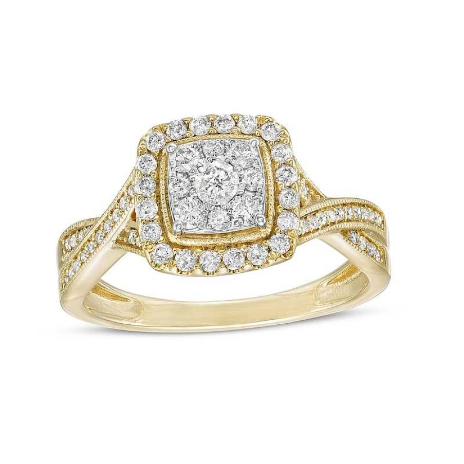 Banter 1/2 Ct. T.W. Cushion Composite Diamond Frame Twist Shank Vintage-Style Engagement Ring In 10K Gold Rings