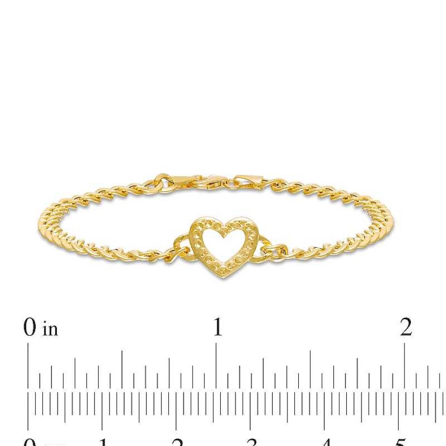 Banter 10K Hollow Gold Textured Heart Outline Curb Chain Bracelet - 7.5" Bracelets