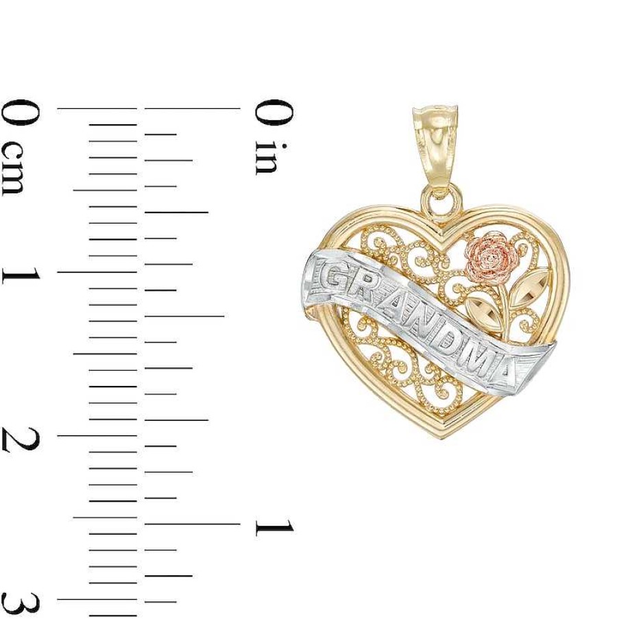 Banter Beaded Filigree Heart "Grandma" With Flower Pendant In 10K Solid Tri-Tone Gold Charms