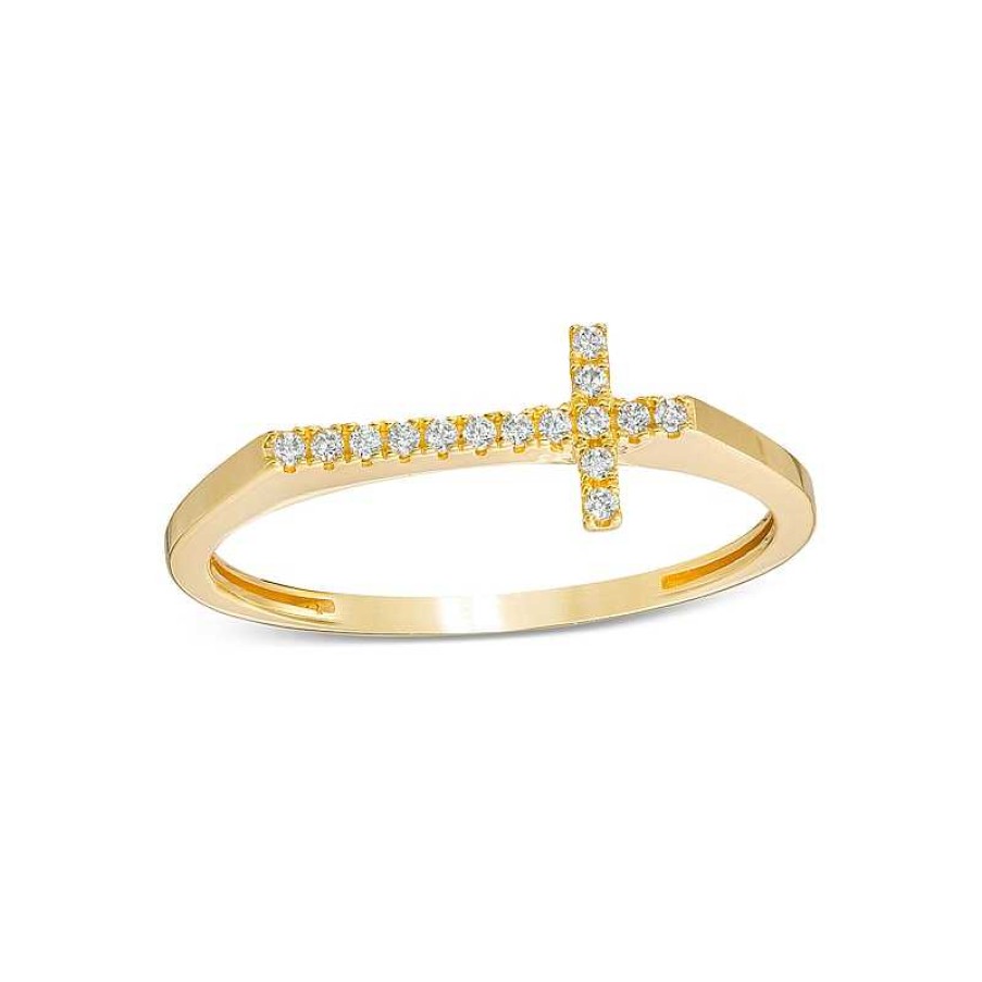 Banter Cubic Zirconia Flat-Top Sideways Cross Ring In 10K Gold - Size 7 Rings