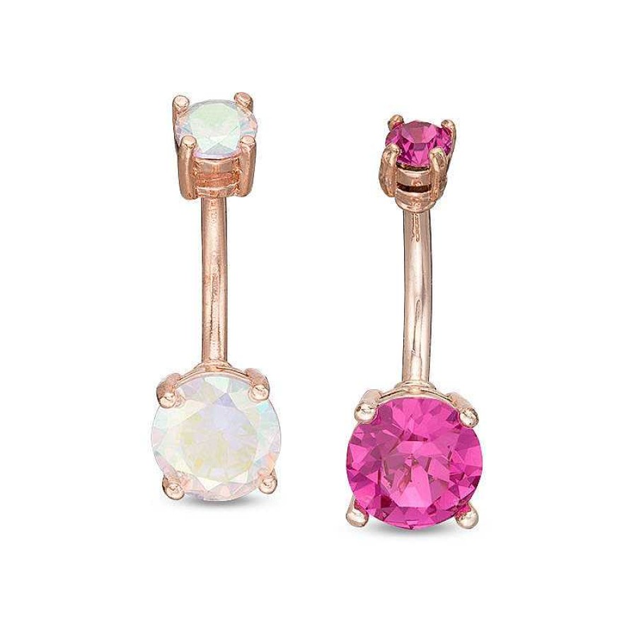 Banter Rose Ion Plated Crystal Iridescent And Pink Belly Button Ring Set - 14G Belly Button