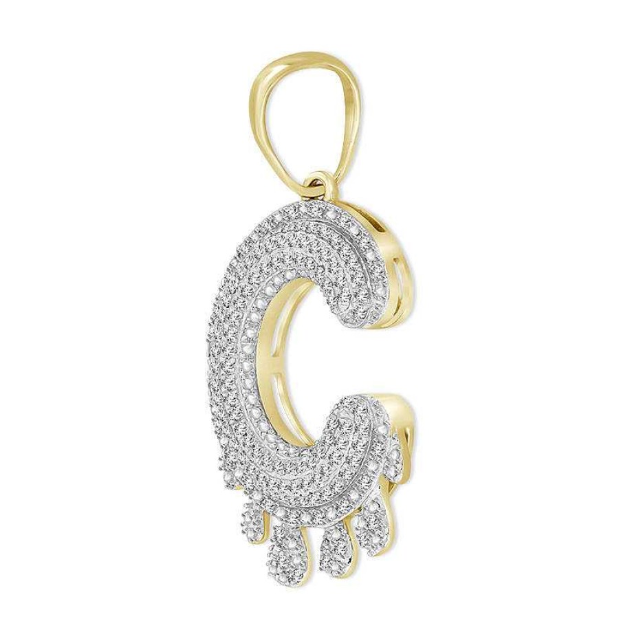 Banter 1/3 Ct. T.W. Diamond Beaded Dripping "C" Initial Necklace Charm In 10K Gold Charms