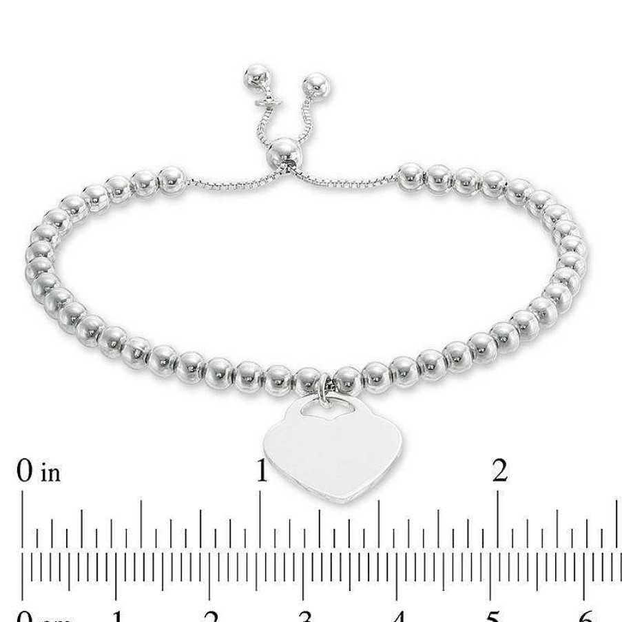 Banter Made In Italy Heart Charm Bead Bolo Bracelet In Semi-Solid Sterling Silver - 8.5" Bracelets