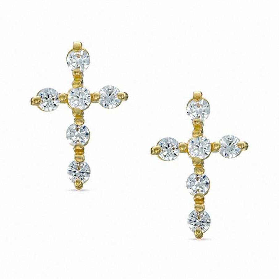 Banter Cubic Zirconia Cross Stud Earrings In 10K Gold Earrings