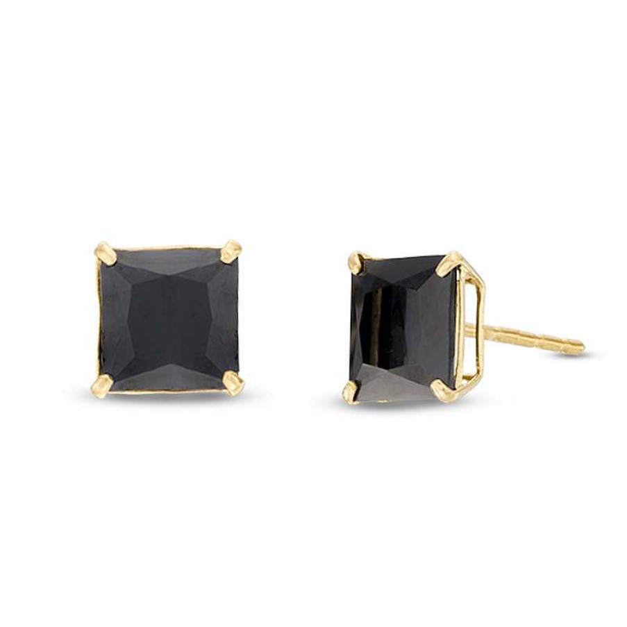 Banter 7Mm Princess-Cut Black Cubic Zirconia Solitaire Stud Earrings In 14K Gold Earrings