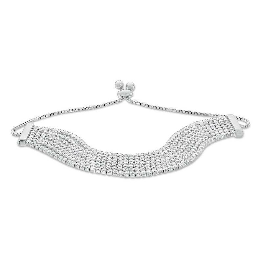 Banter Cubic Zirconia Multi-Row Bolo Bracelet In Sterling Silver - 10.5" Bracelets