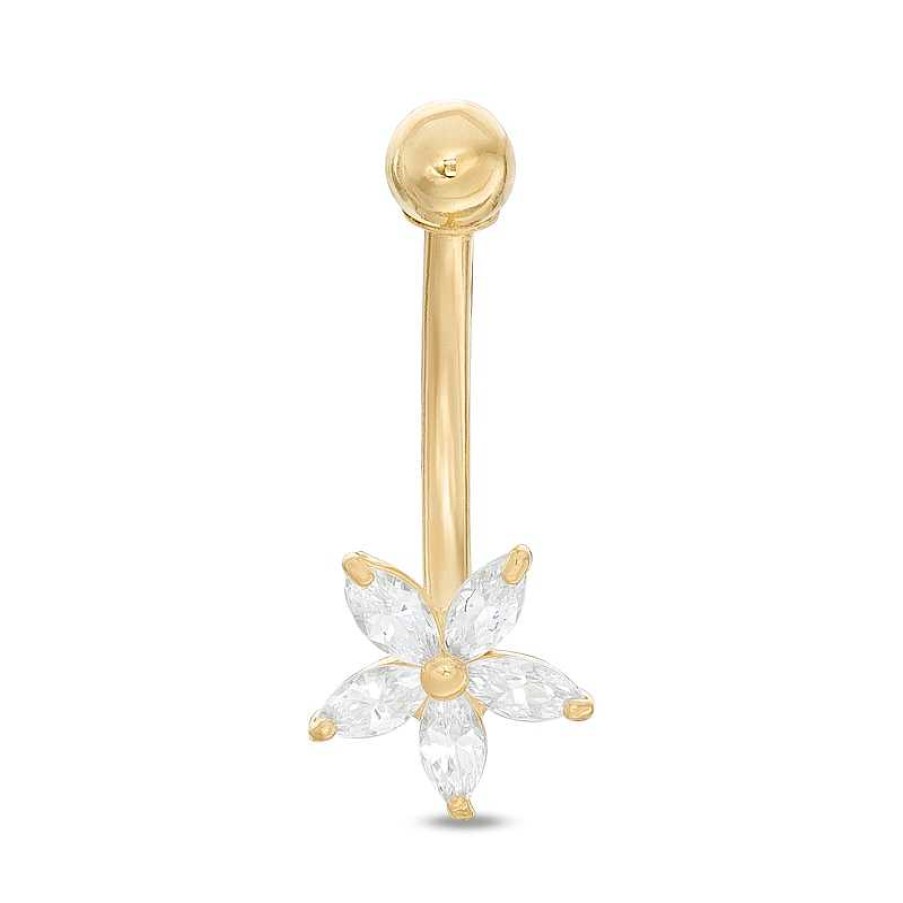 Banter 014 Gauge Marquise Cubic Zirconia Flower Belly Button Ring In 14K Gold Belly Button