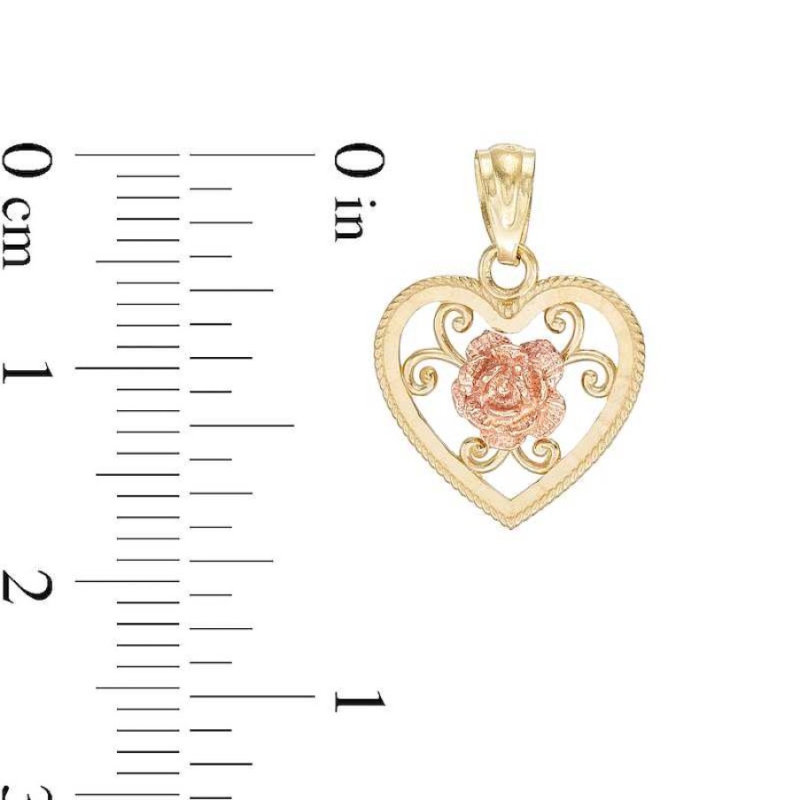 Banter 18Mm Diamond-Cut Heart With Flower Charm In 10K Solid Two-Tone Gold Charms