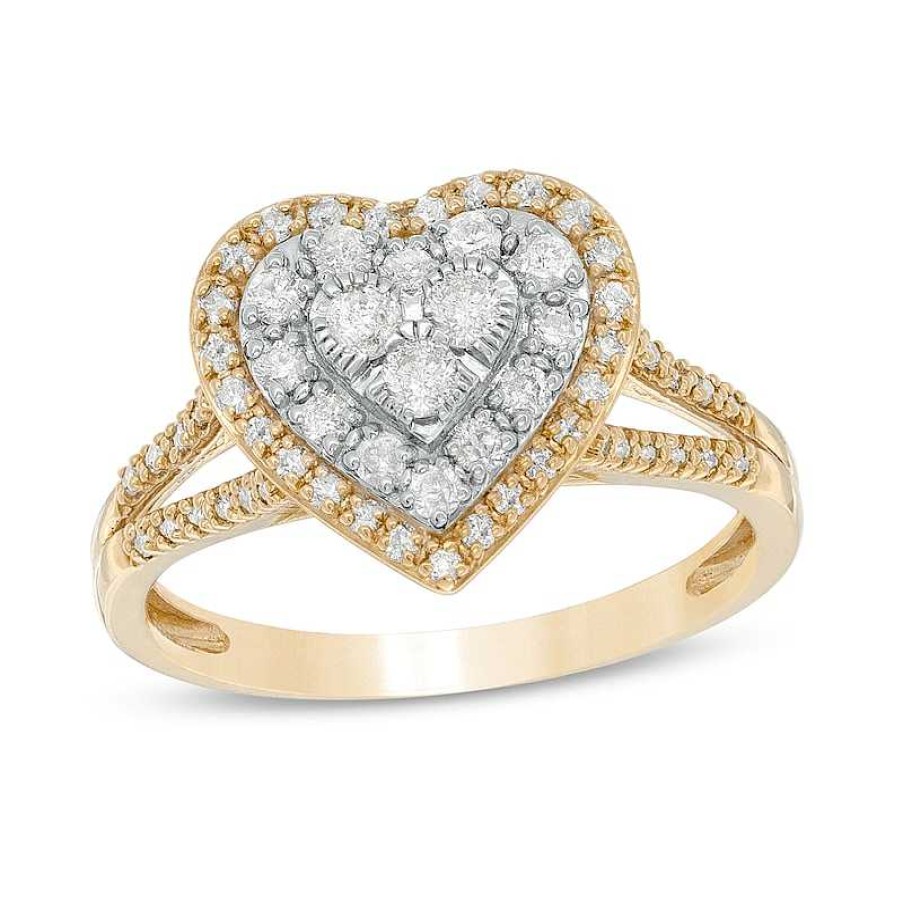 Banter 1/2 Ct. T.W. Composite Heart Diamond Frame Split Shank Ring In 10K Gold Rings