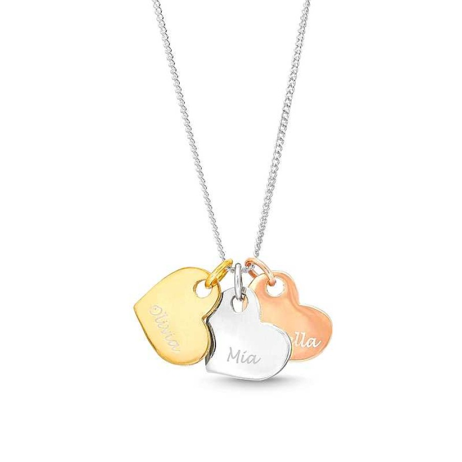 Banter Three Heart Engravable Tri-Color Curb Chain Necklace In Sterling Silver With 14K Gold Plate Necklaces