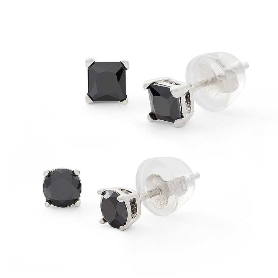 Banter 4Mm Black Cubic Zirconia Stud Earrings Set In Solid Sterling Silver Earrings