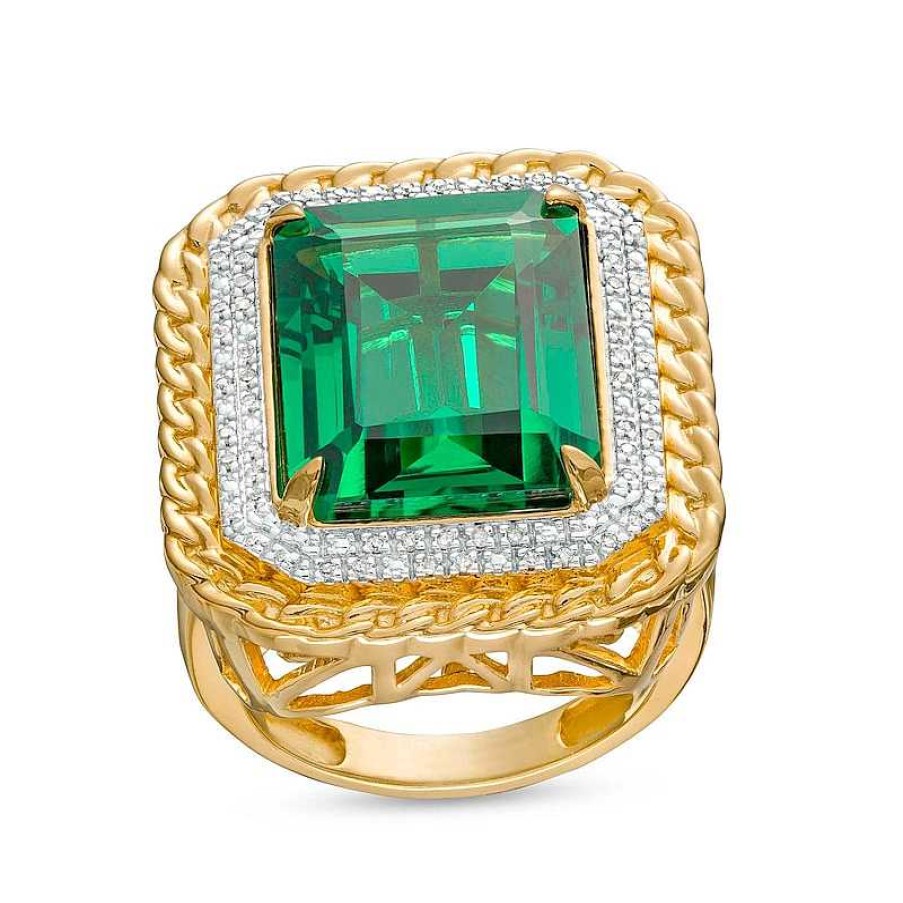 Banter 1/10 Ct. T.W. Diamond And Green Cubic Zirconia Ring In Sterling Silver With 14K Gold Plate - Size 10.5 Rings